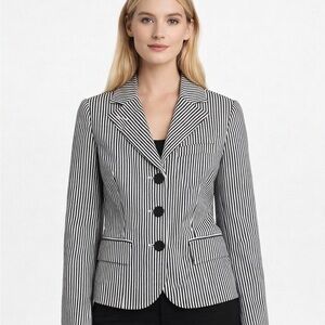 Navy Blue and White Striped Women's Blazer by Holt Renfrew